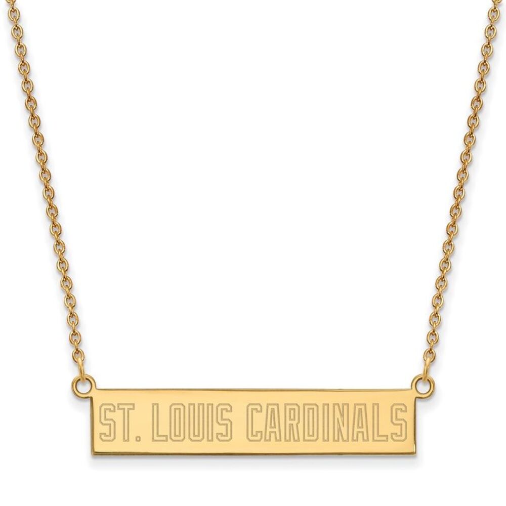 14K Gold Plated S.S. MLB St. Louis Cardinals Small Bar Necklace, 18 In
